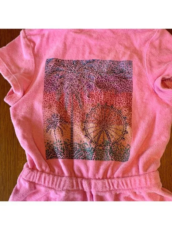 BUTTER Super Soft Girls Terry Cloth Romper 4T 3-4 Pink Sparkly Summer Playsuit - Picture 4 of 8
